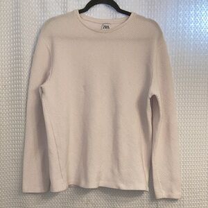 Zara Off-White Ribbed Long Sleeve Shirt